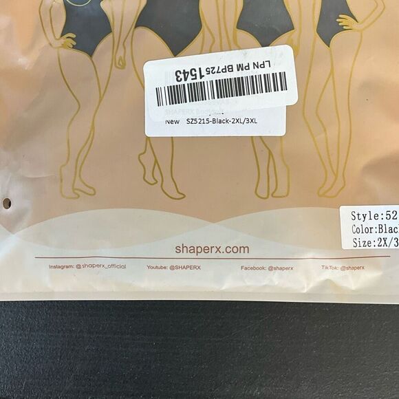 SHAPERX Womens 2X/3X Bodysuit 5215 Tummy Control Shapewear Thong Black New - Picture 3 of 12